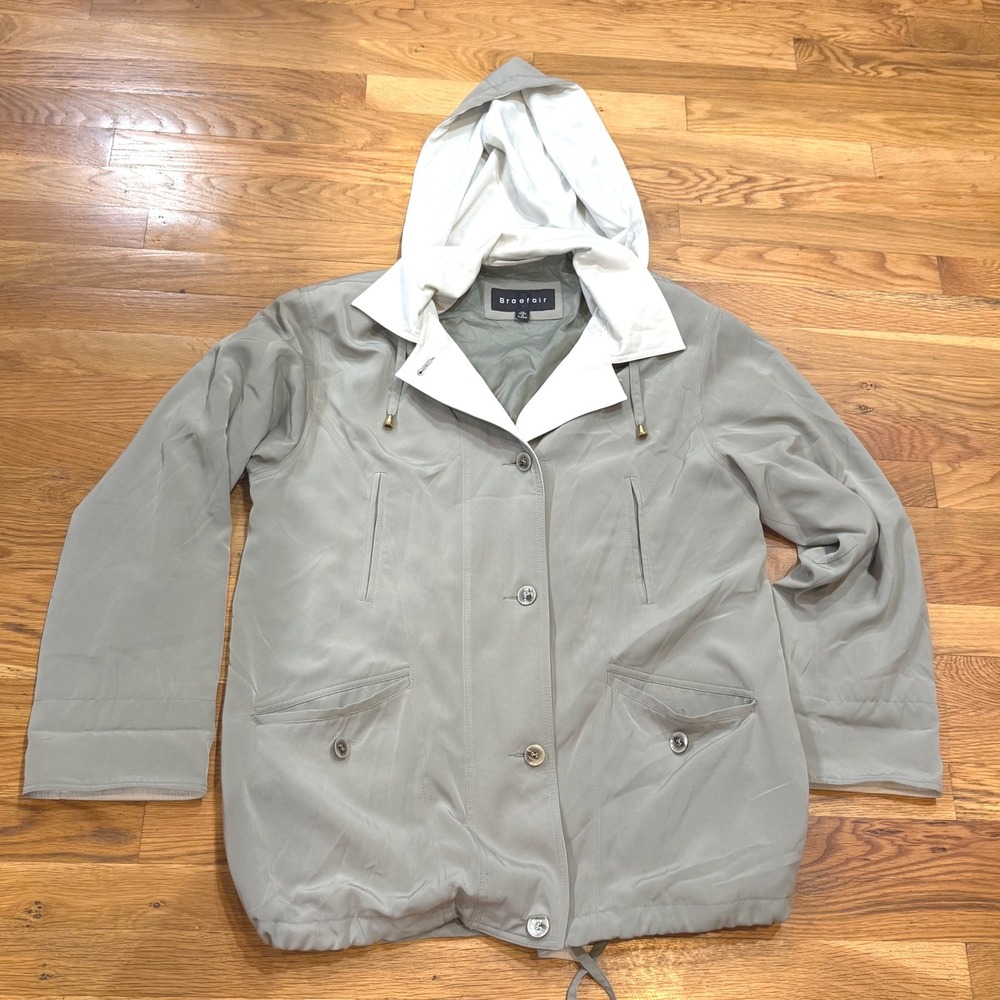 Braefair Womens Sage Green Hooded Button Front Utility Jacket Size M